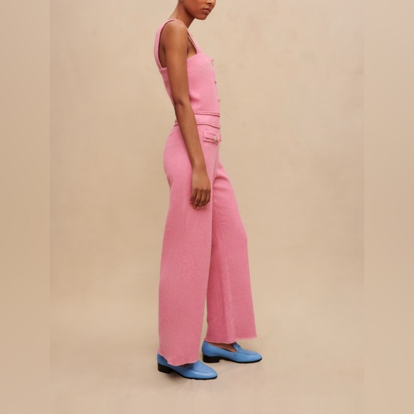 Maje Pink Tweed Wide-Leg Jumpsuit (Pant Suit) Size 38 / US 6 NWOT - Picture 4 of 10
